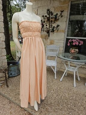 Solai The Label Peach Smocked Puff Bodice Taffeta Maxi Dress Size Small